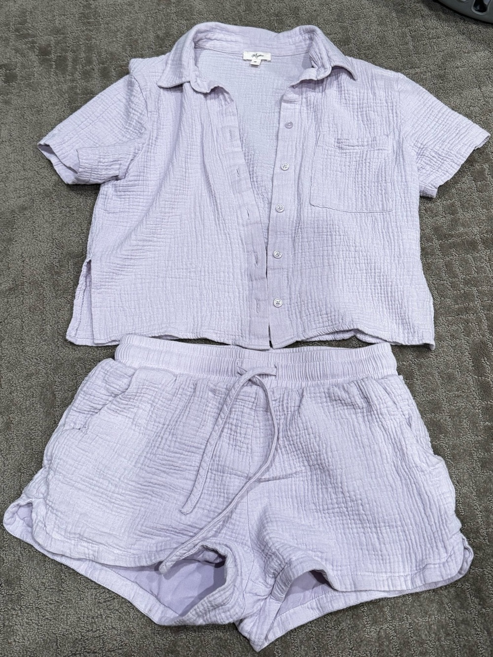 Women's Lavender Short Sleeve Button Down Set
